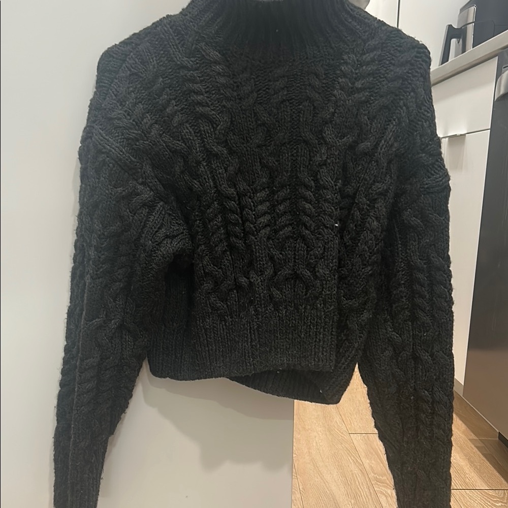 Zara Black Blouse with Intricate Knit Details